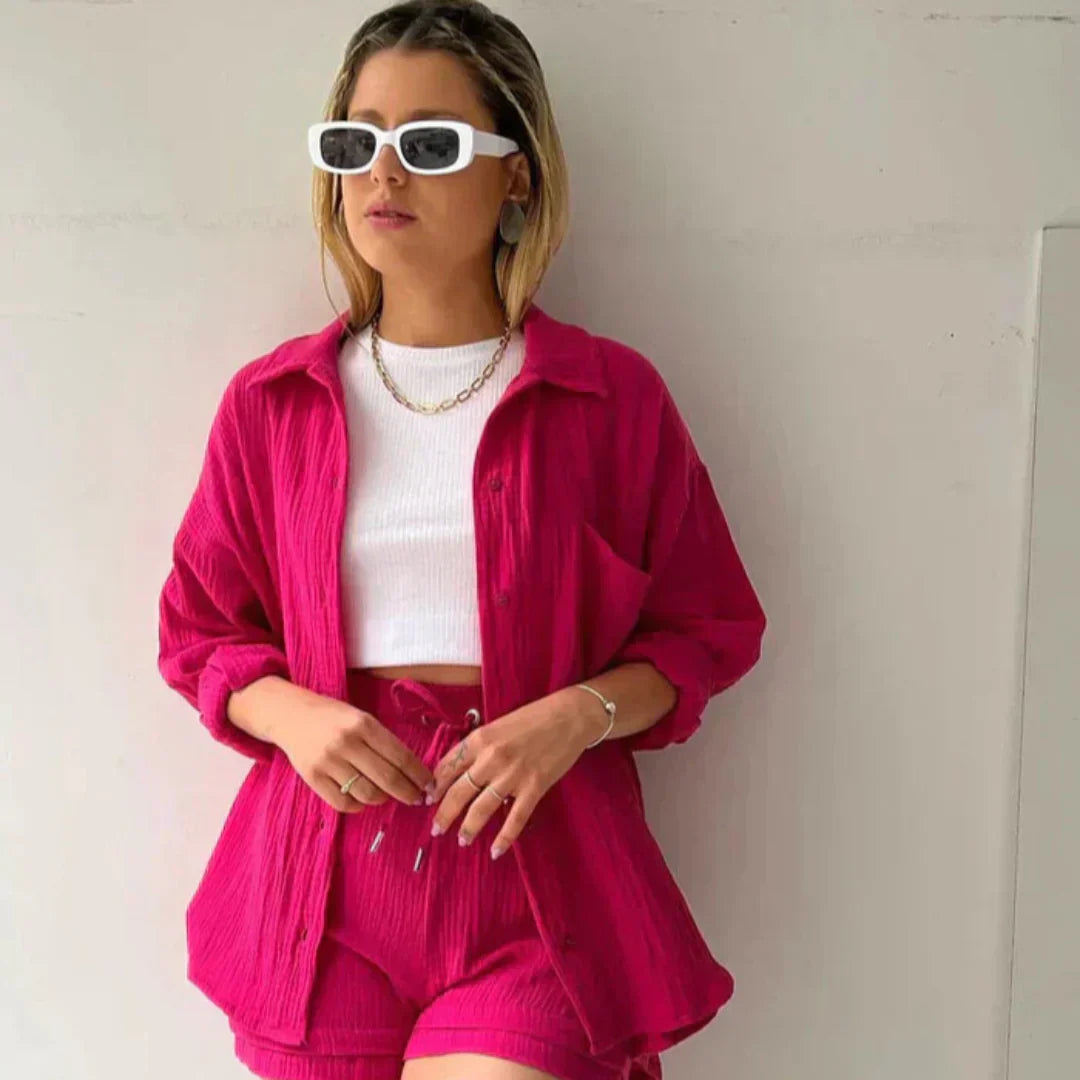 Lässiges Damen Zweiteiler-Set mit Knopfleiste