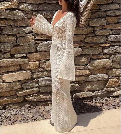 Xandira – Langärmliges Häkel-Maxikleid