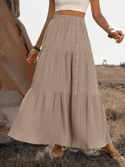 Damen Maxirock Baumwolle Boho Stil mit Volants – Sommer