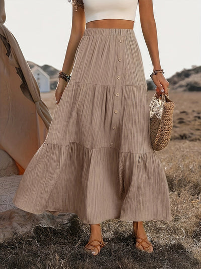 Damen Maxirock Baumwolle Boho Stil mit Volants – Sommer