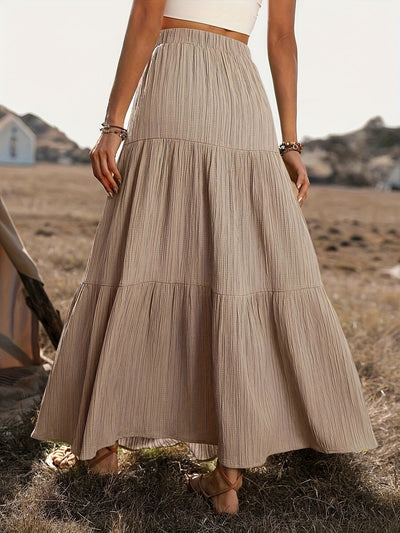 Damen Maxirock Baumwolle Boho Stil mit Volants – Sommer