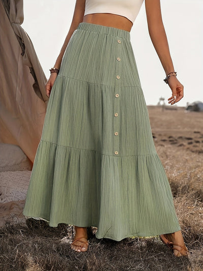 Damen Maxirock Baumwolle Boho Stil mit Volants – Sommer
