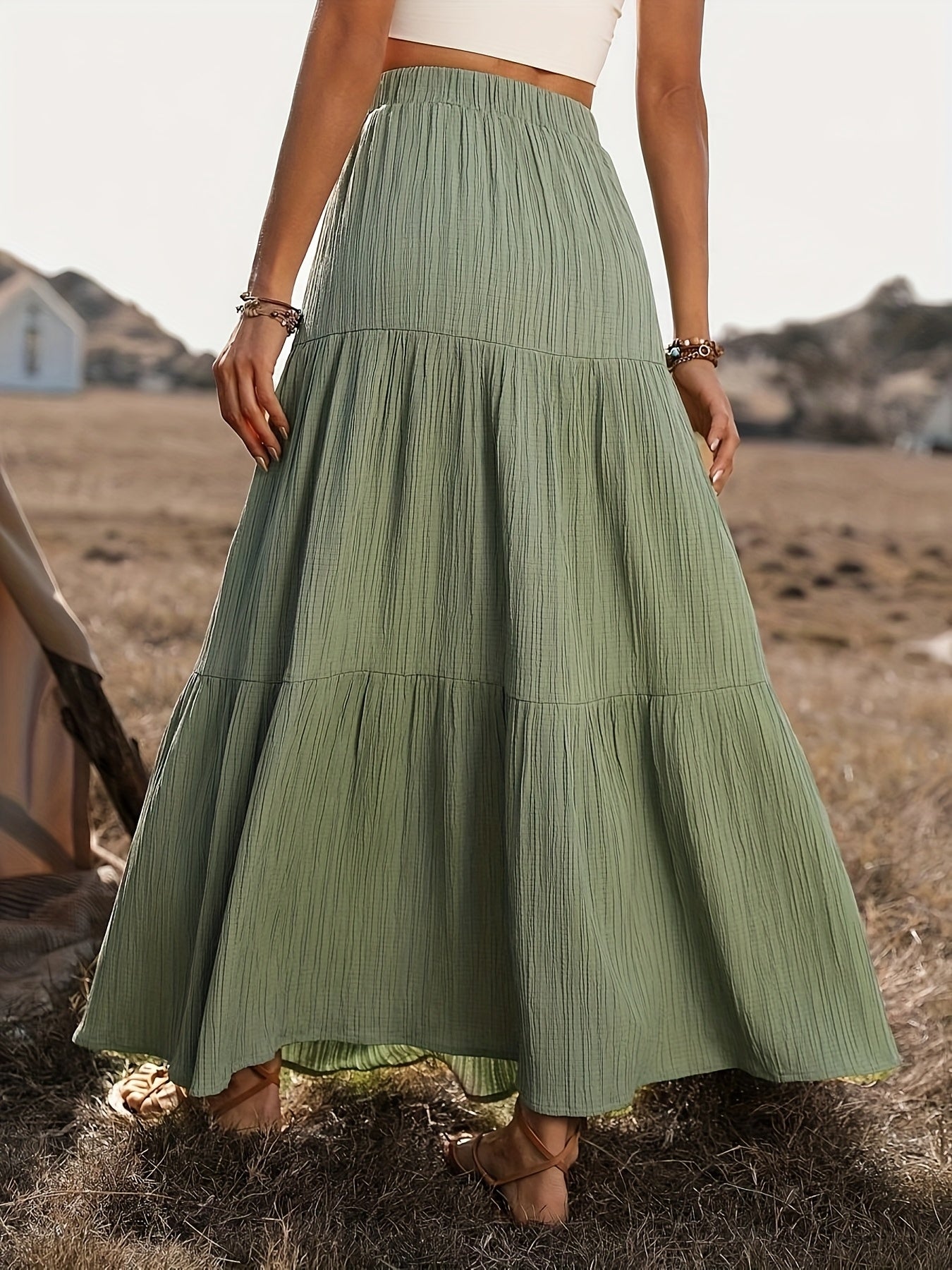 Damen Maxirock Baumwolle Boho Stil mit Volants – Sommer