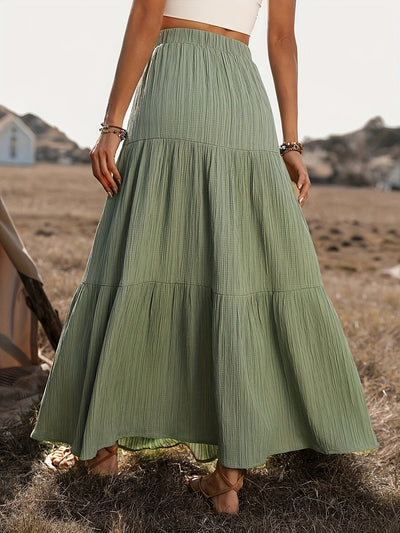 Damen Maxirock Baumwolle Boho Stil mit Volants – Sommer