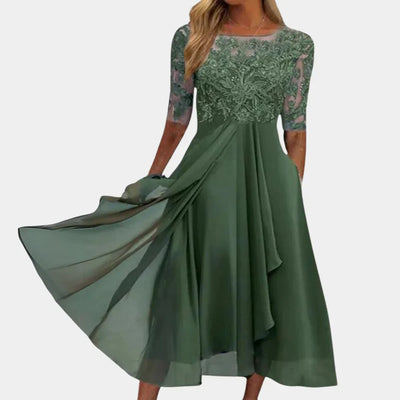 Naida – Elegantes Midikleid aus Spitze und Chiffon