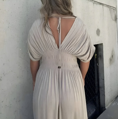 Damen Maxikleid – Leichter Stoff – V-Ausschnitt – Lässiger Sommerstil