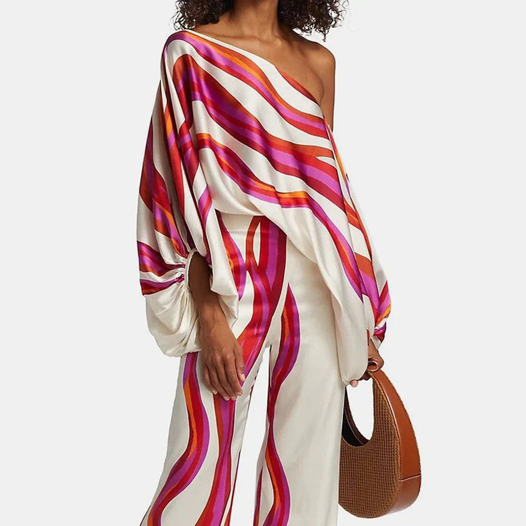 Irene – Elegantes, bedrucktes Off-Shoulder-Zweiteiler-Set