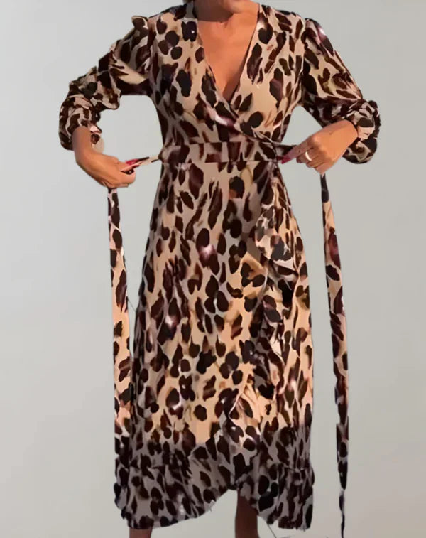 Calandra – kleid mit leopardenmuster und langen armeln