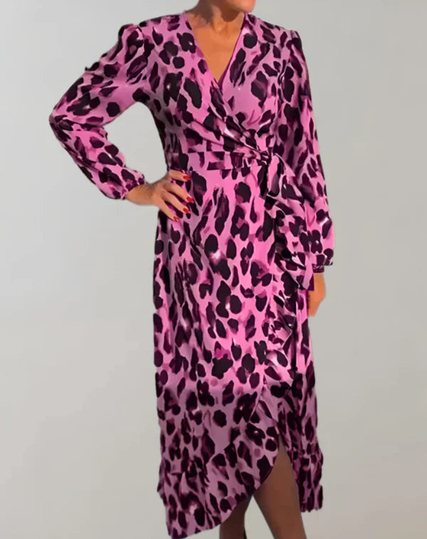 Calandra – kleid mit leopardenmuster und langen armeln