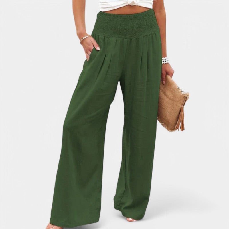 Damen Leinenhose mit Gummibund – luftige Sommerhose mit geradem Bein