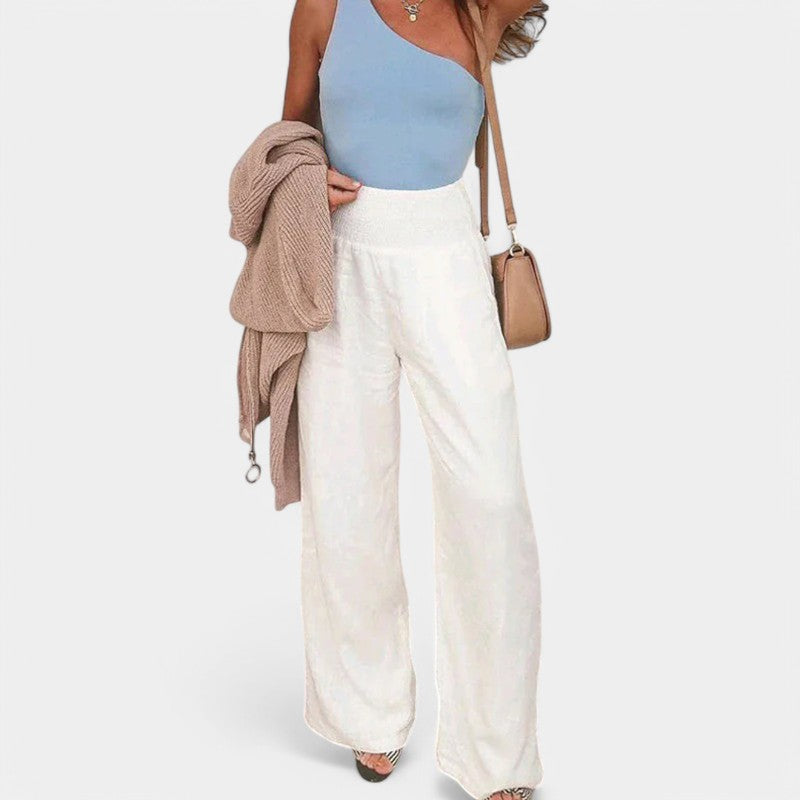Damen Leinenhose mit Gummibund – luftige Sommerhose mit geradem Bein