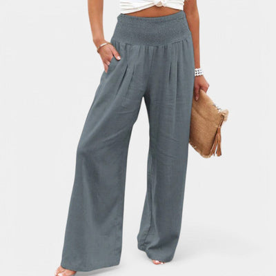 Damen Leinenhose mit Gummibund – luftige Sommerhose mit geradem Bein
