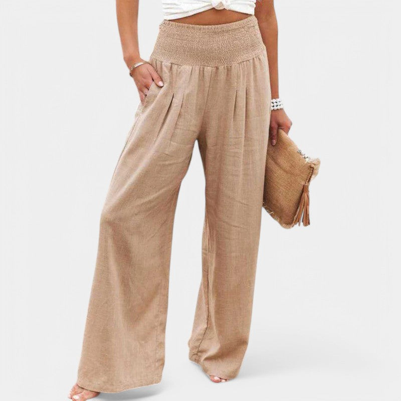 Damen Leinenhose mit Gummibund – luftige Sommerhose mit geradem Bein