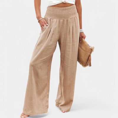 Damen Leinenhose mit Gummibund – luftige Sommerhose mit geradem Bein