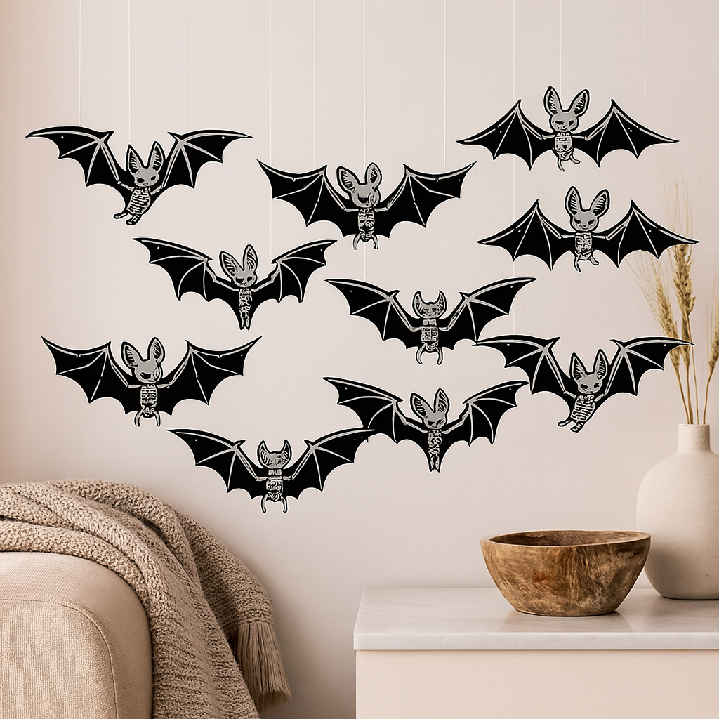 Leuchtendes Fledermaus-Set – 10-teiliges 3D-Halloween-Wand- und Deckendekor aus Kunststoff