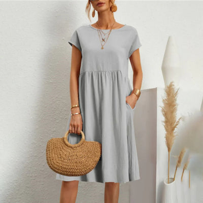 Abitha – Lässiges Baumwollkleid mit A-Linien-Tasche