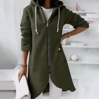 Langer Damen Hoodie mit Reißverschluss & Kapuze – Figurschmeichelnd