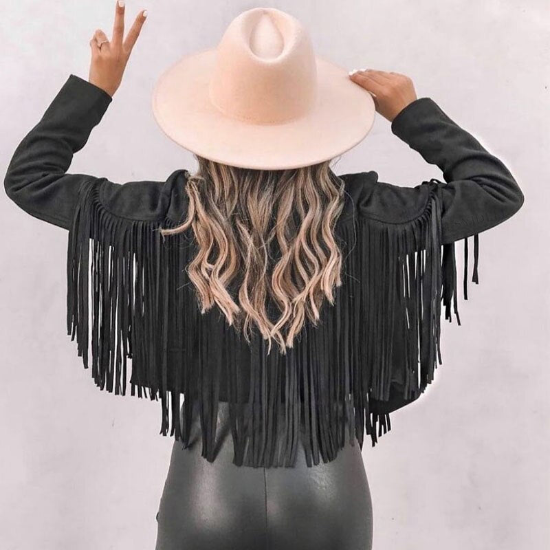 Boho Wildleder‑Fransenjacke – Veganes Suede, Damen West‑Festival Coat