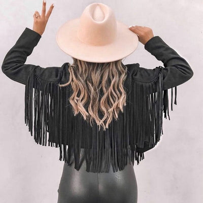 Boho Wildleder‑Fransenjacke – Veganes Suede, Damen West‑Festival Coat