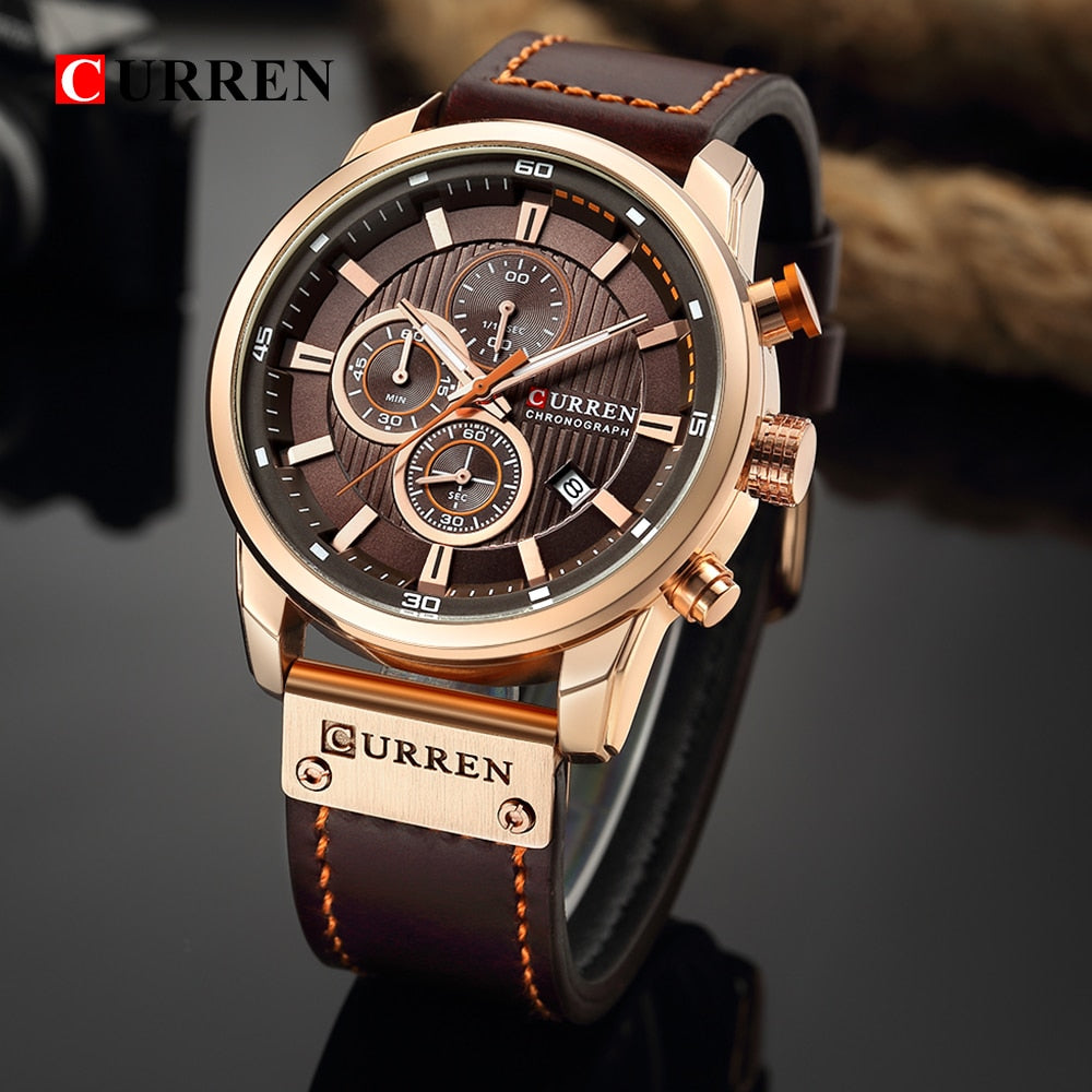 Stilvolle Quarzuhr mit Lederarmband