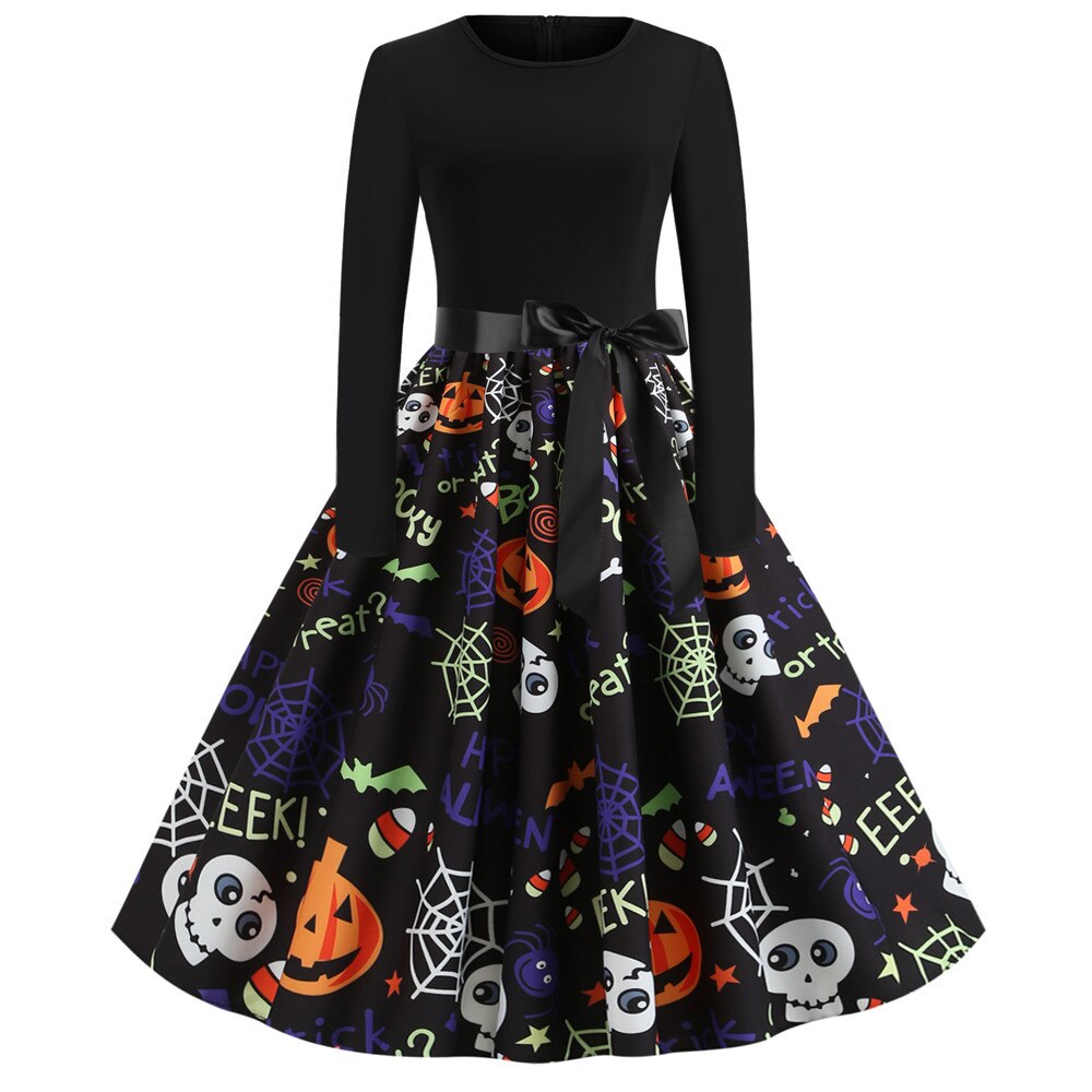 Gothic Karikatur Druck Halloween Kostum | Midi