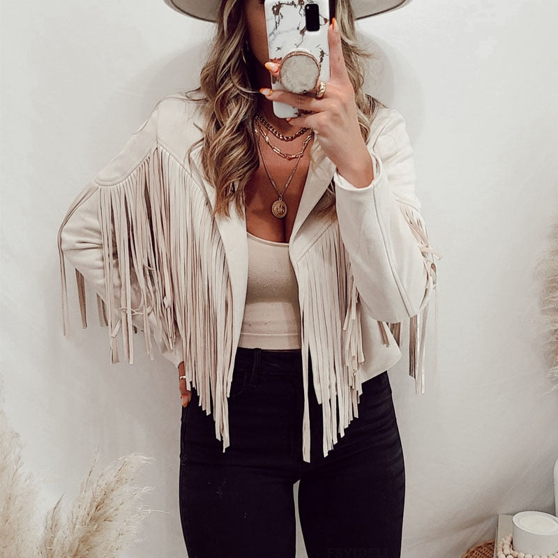 Boho Wildleder‑Fransenjacke – Veganes Suede, Damen West‑Festival Coat
