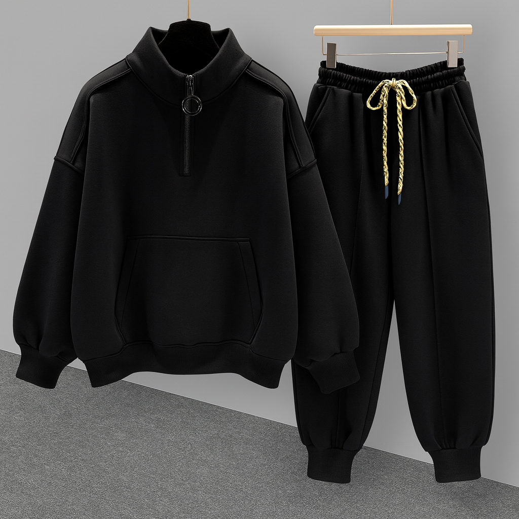 David | Schwarzer Fleece  Freizeitanzug für Herren