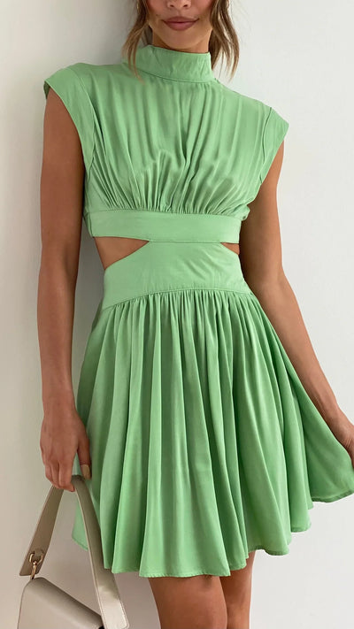 Ahzi – Ärmelloses, ausgestelltes Kleid mit hohem Ausschnitt und Cut-out-Taille