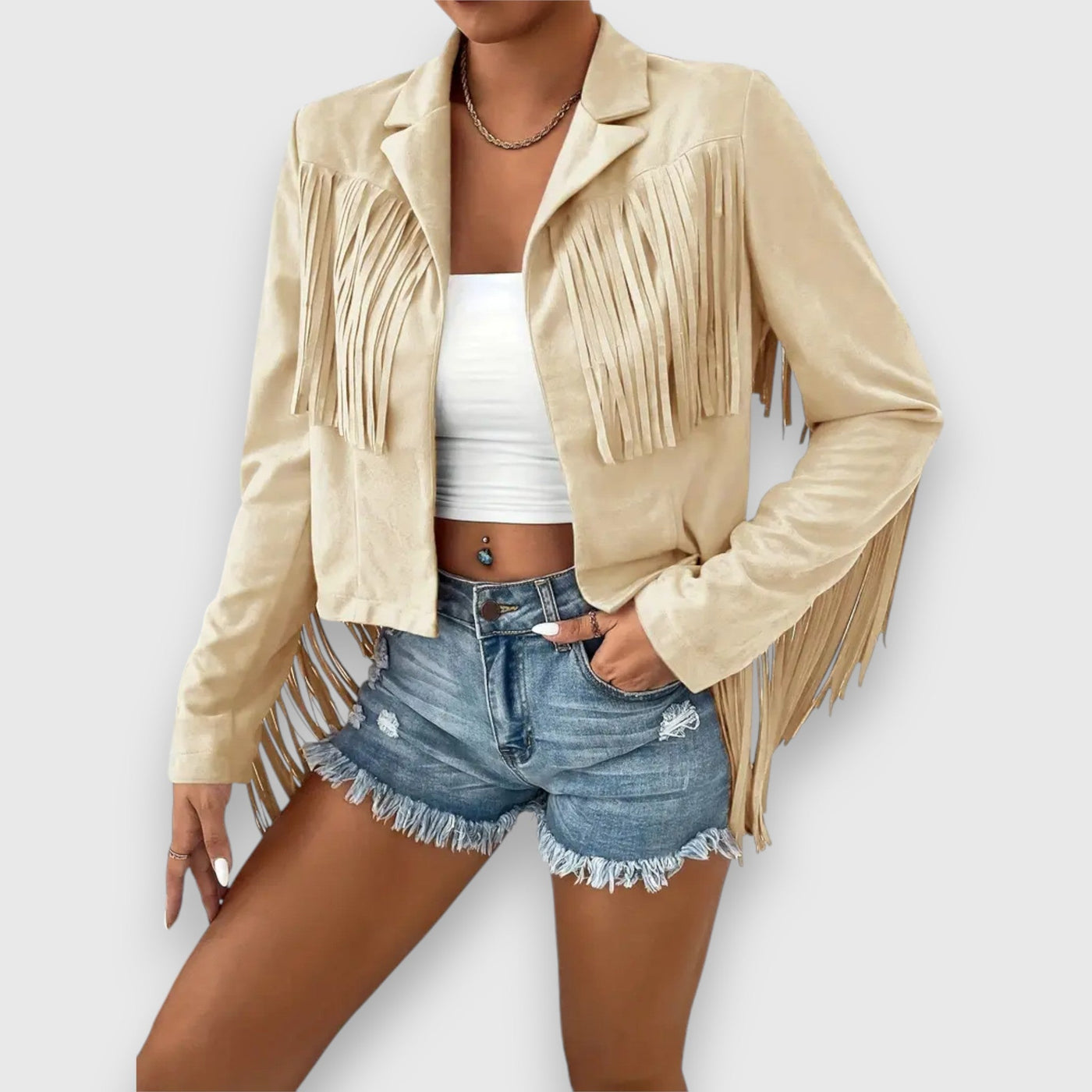 Elegante Damen Quastenbesatz Jacke