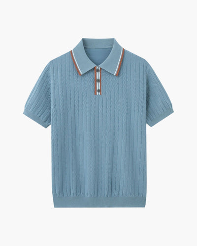 Theo | Sommer Strick-Poloshirt mit Kontrastkragen