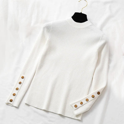 Eleganter Pullover mit geknöpften Ärmeln für Damen