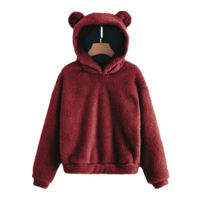 Flauschiger Bärenohr-Kapuzenpullover für Damen