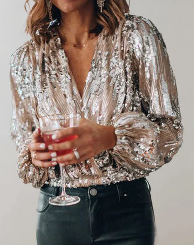 Maeve - elegantes top mit silbernem glitzer