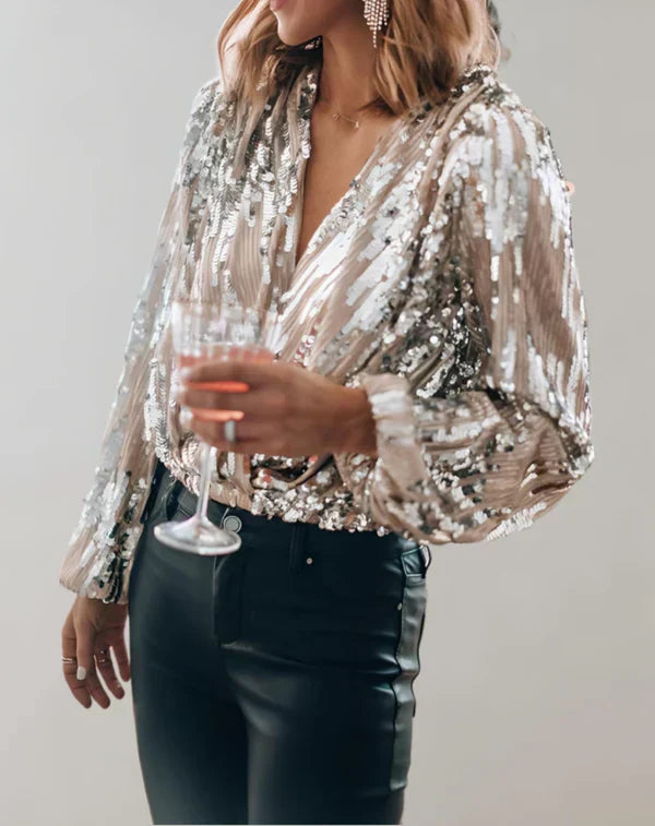 Maeve - elegantes top mit silbernem glitzer