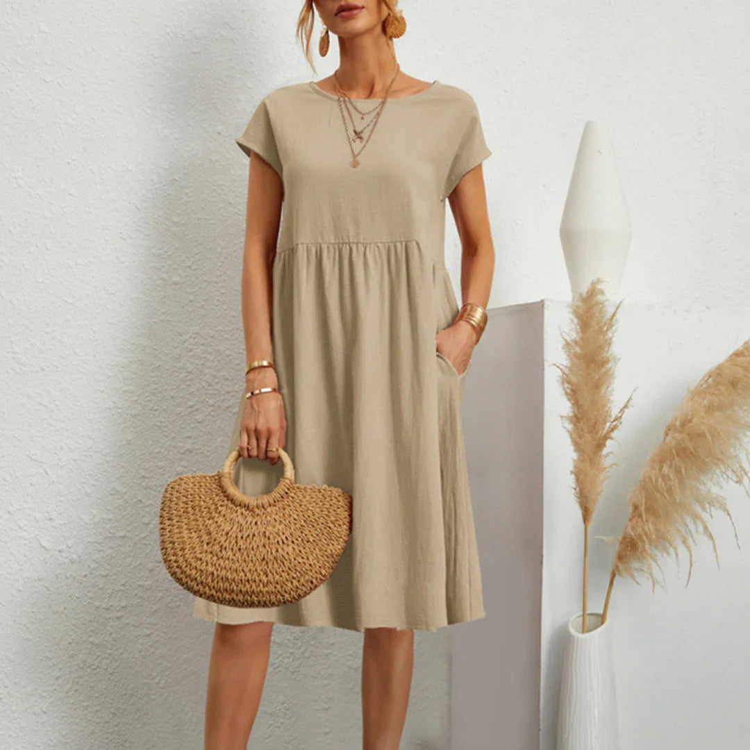 Abitha – Lässiges Baumwollkleid mit A-Linien-Tasche
