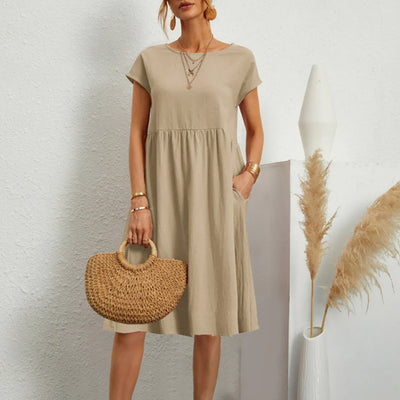 Abitha – Lässiges Baumwollkleid mit A-Linien-Tasche