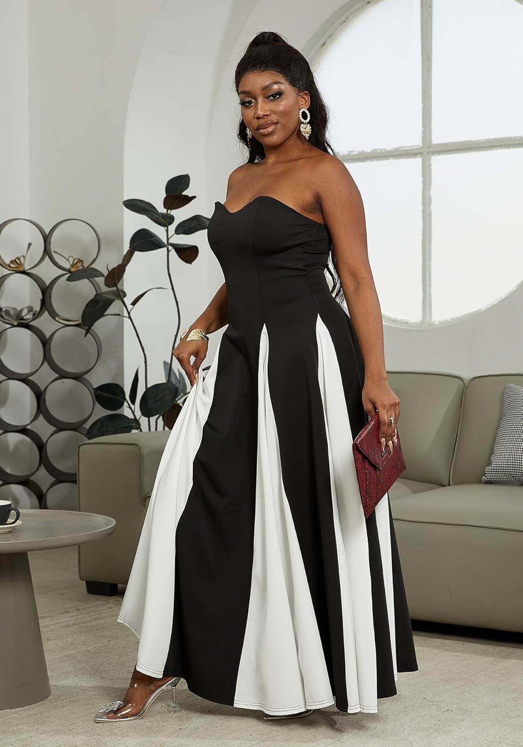 Elegantes Damen Maxikleid mit Kontrast