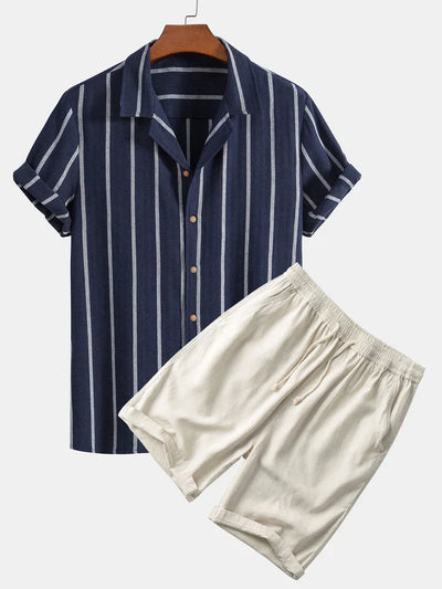 Klassisches Herren Sommer-Set mit Streifen | Hemd & Shorts