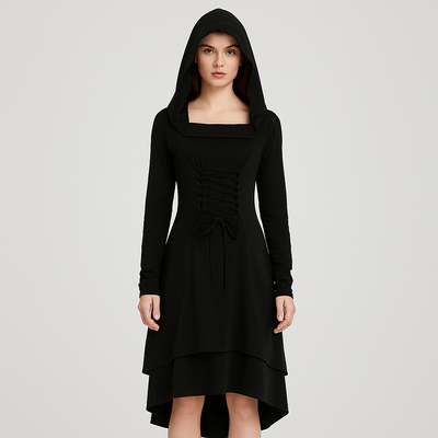 Liesel | Gothic Cosplay-Outfit mit Kapuze und langen Ärmeln