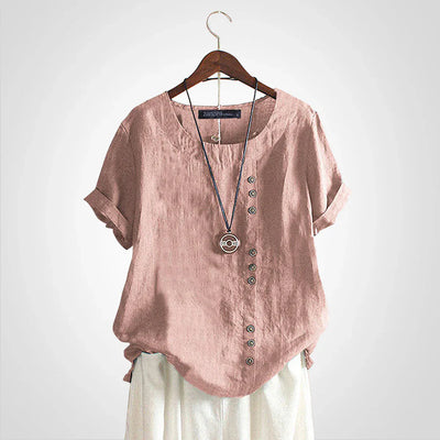 Tavelyn – Vintage Leinenbluse mit Knopfleiste