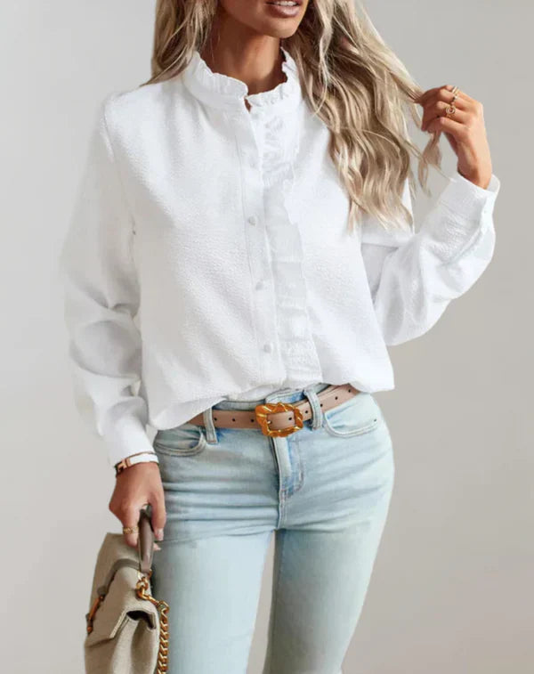 Leslie – elegantes top mit langen armeln und rüschen
