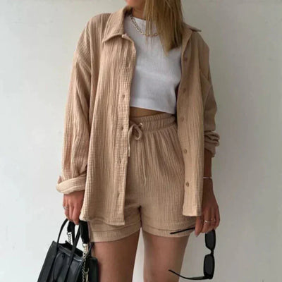 Lässiges Damen Zweiteiler-Set mit Knopfleiste