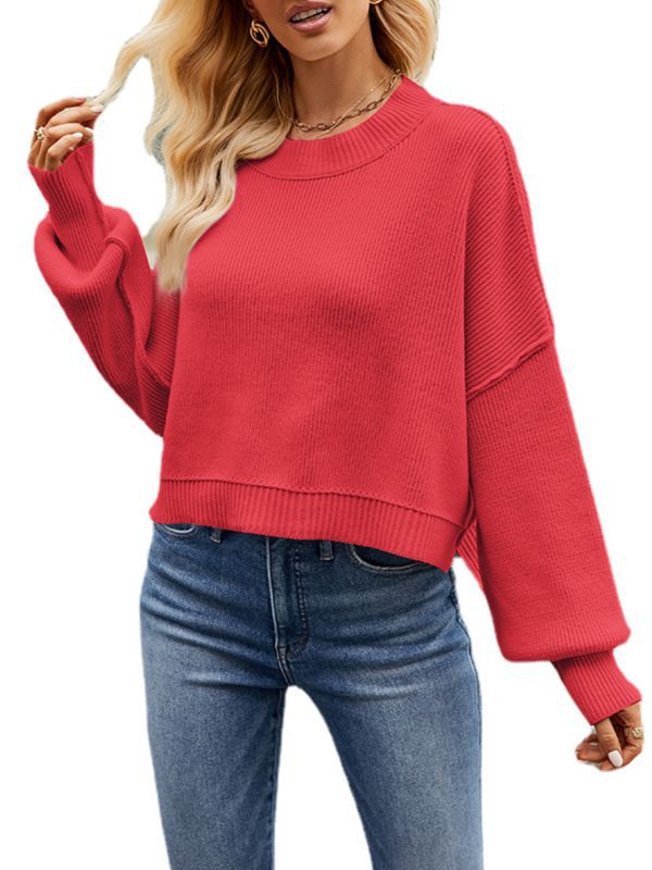 Pullover mit Rundhalsausschnitt und überschnittenen Schultern für Damen