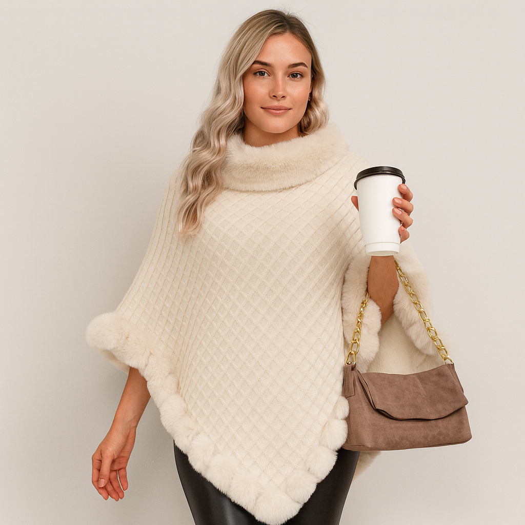 Maribeth | Cardigan mit Kunstpelzbesatz und asymmetrischem Saum