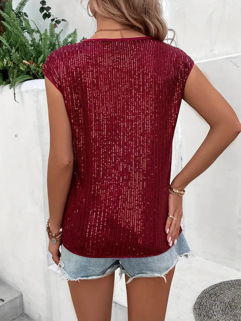 Alva | pailletten-top frauen ärmellose glitzerbluse