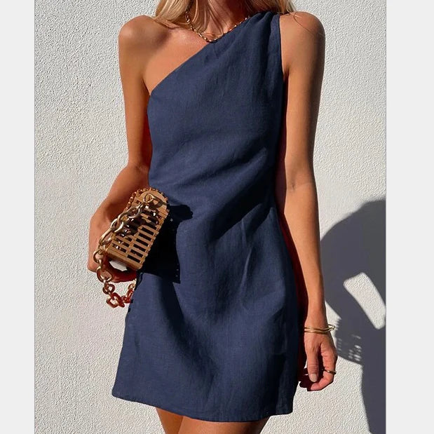 Geneva – One-Shoulder-Minikleid aus Leinen