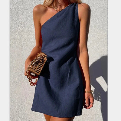 Geneva – One-Shoulder-Minikleid aus Leinen