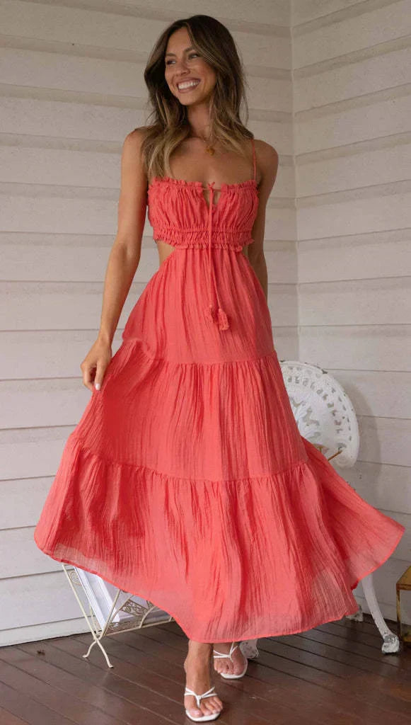 Damen Maxi Kleid Baumwolle Ärmellos Luftiger Schnitt Sommerstil