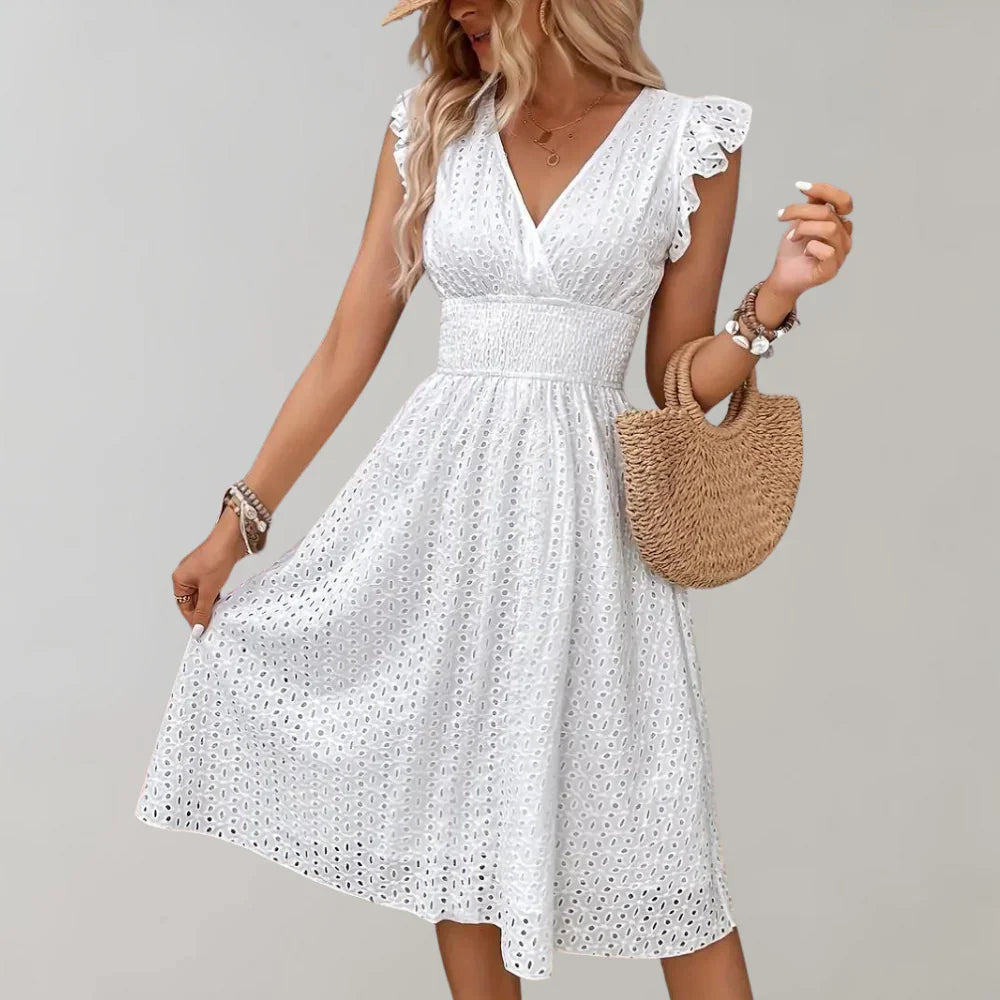 Eunice – Midikleid aus Baumwolle mit bestickten Ösen