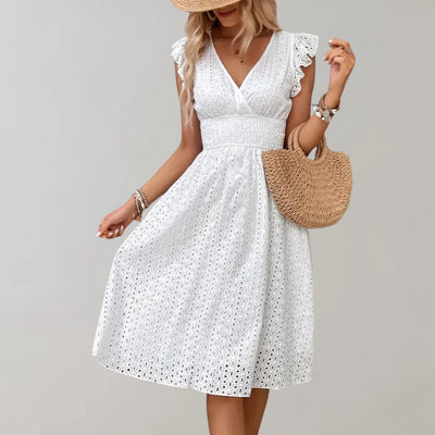 Eunice – Midikleid aus Baumwolle mit bestickten Ösen